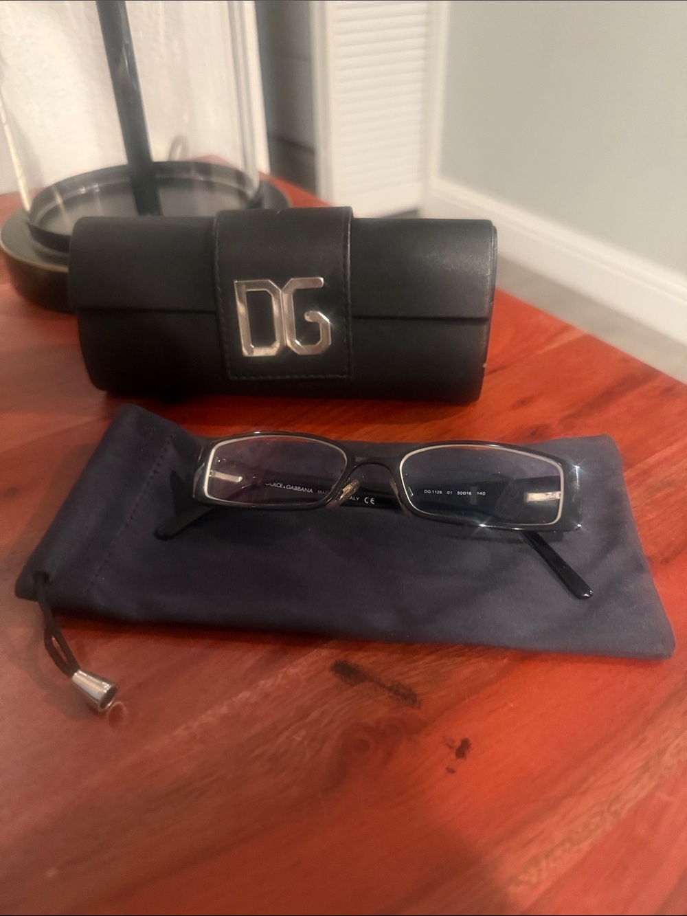 Dolce & Gabbana Black and Silver Rectangular Eyeglasses with DG Case